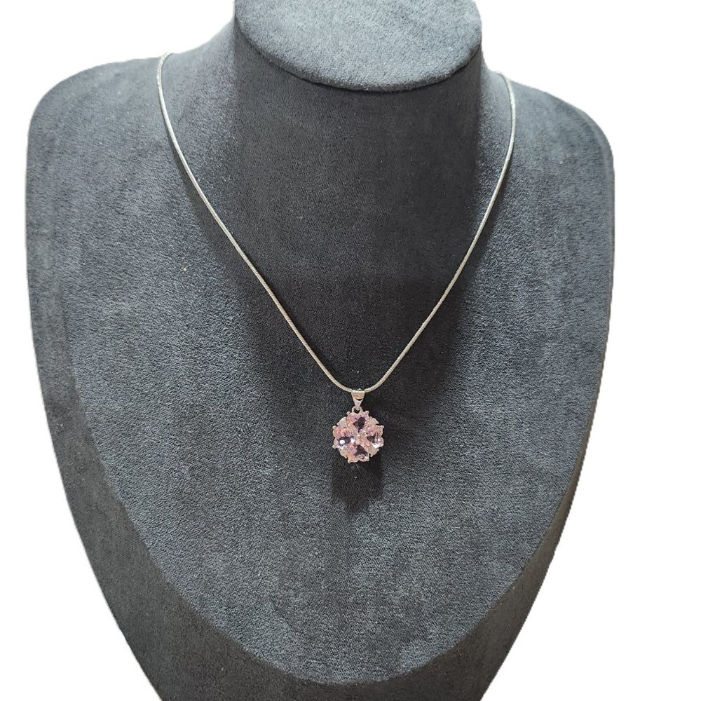 Pink Cubic Zirconia Hearts Pendant Necklace 925 Sterling Silver Fashion Jewelry